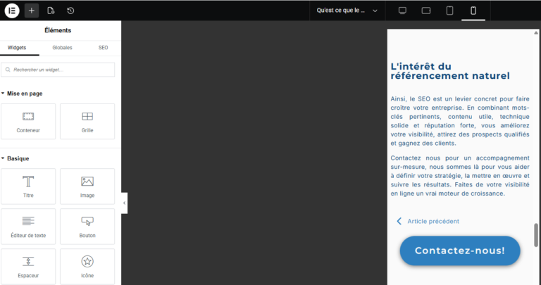 Elementor sur WordPress en mode responsive mobile