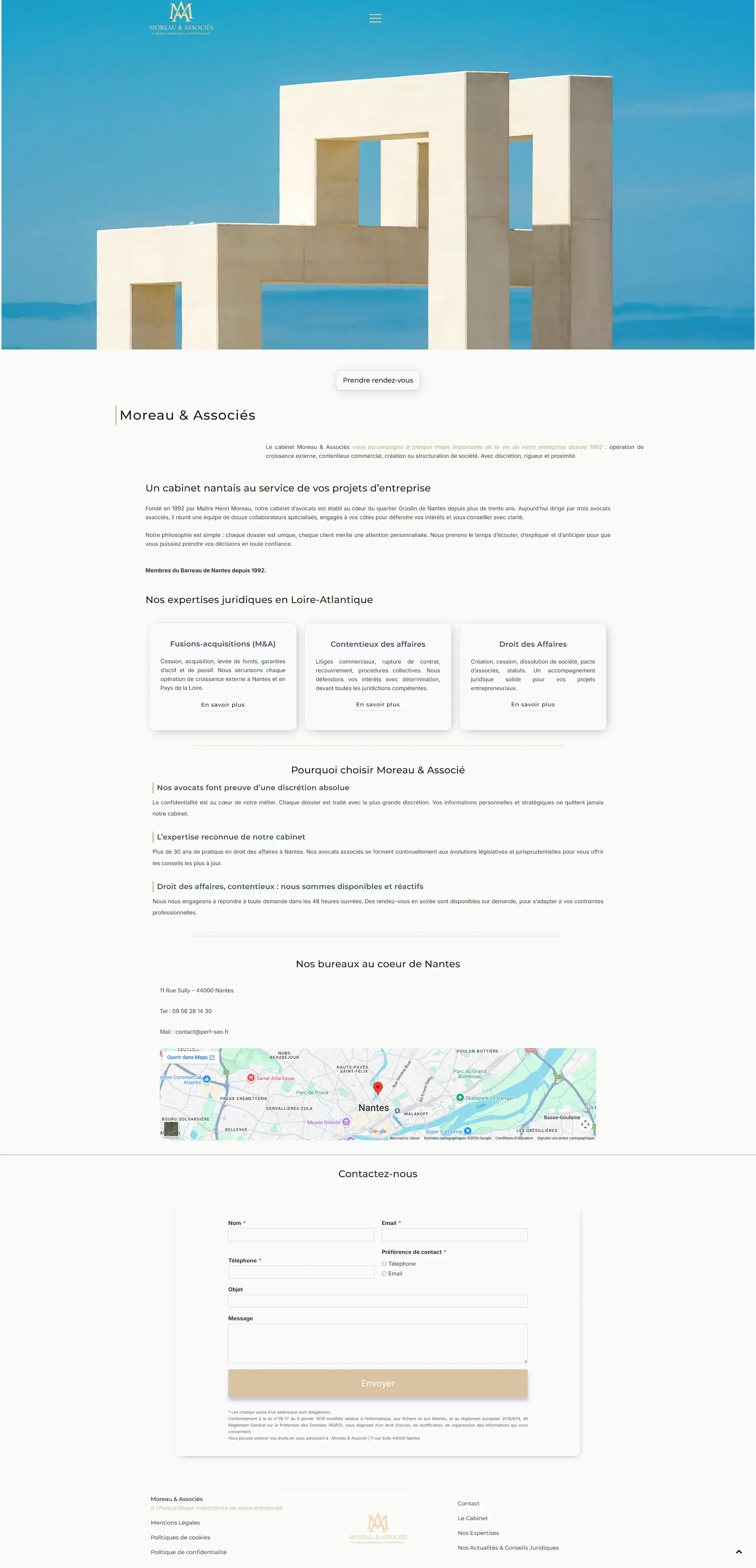 Page d'accueil d'un site internet pour avocat